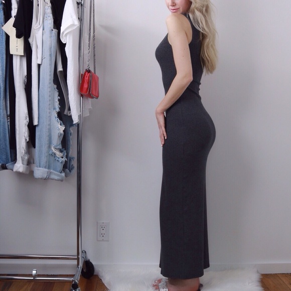 ️SOLD OUT Charcoal Ribbed Maxi Dress - Picture 3 of 4