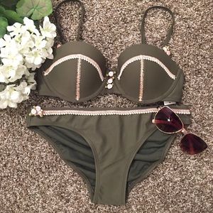 Custom Green Floral Embroidered Bikini
