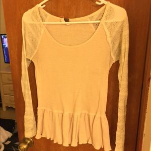 Free People Long Sleeve Thermal&Lace top