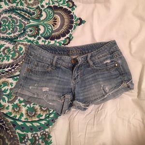 Distressed jean shorts