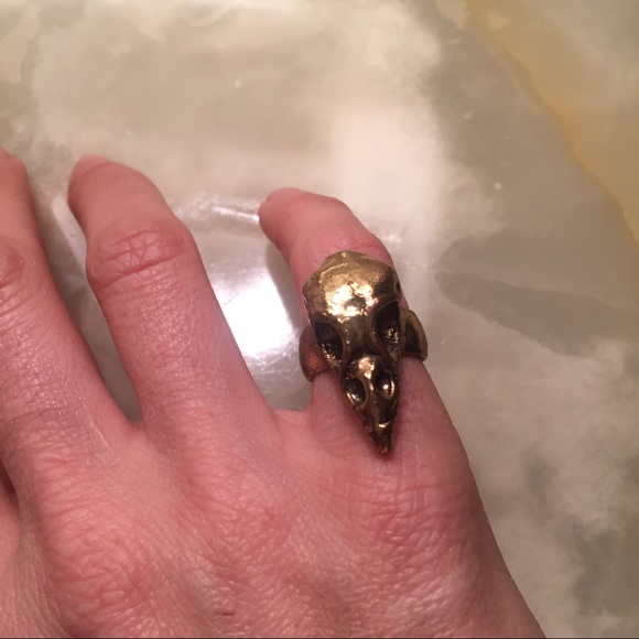 Gold metal (brass?) Bird skeleton ring