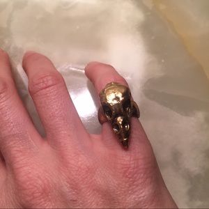 Gold metal (brass?) Bird skeleton ring