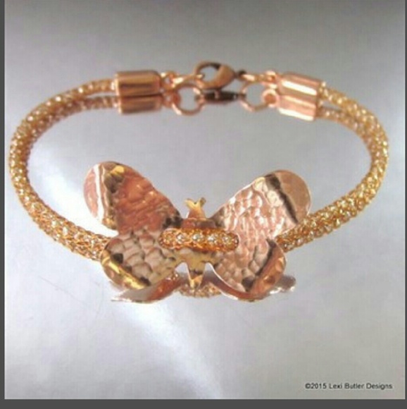 Viking Knit Copper Butterfly Button Bracelet