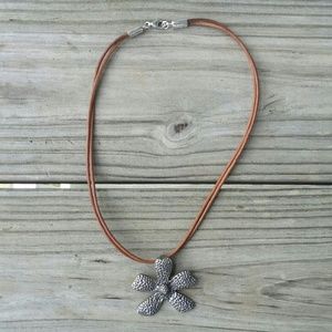 Flower Necklace Sterling & Leather Boho