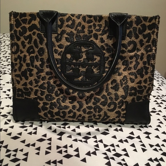 Tory Burch  Ella Leopard Embroidered Raffia Tote