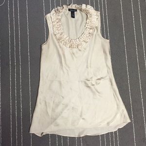 Cream tank with ruffled collar