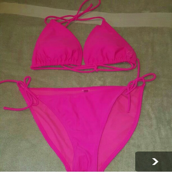 Hot pink two piece swim suit
