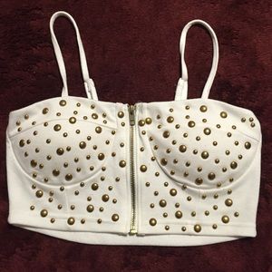 White with gold studs crop top
