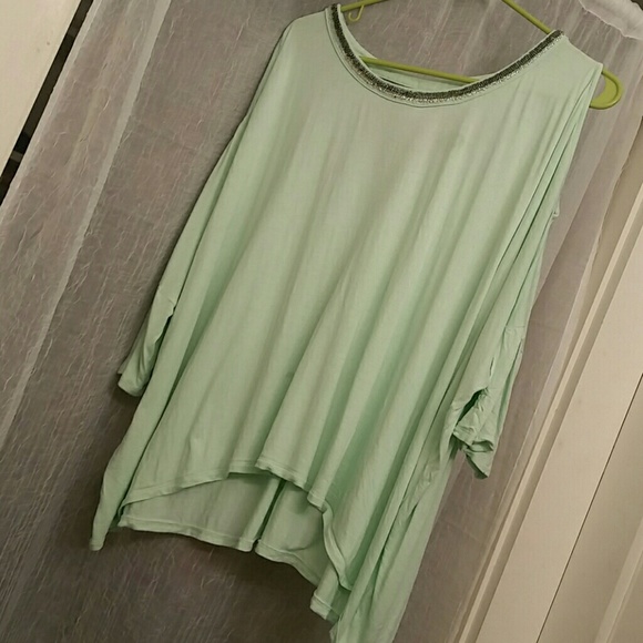 Mint tunic with cut out shoulders
