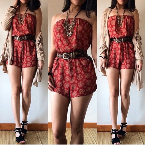 Red patterned romper