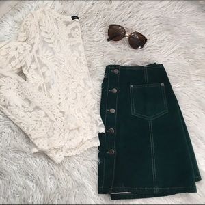 forest green suede button down skirt