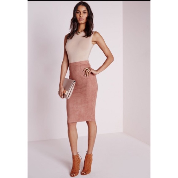 Missguided Berryana Faux Suede Midi Skirt -Mauve