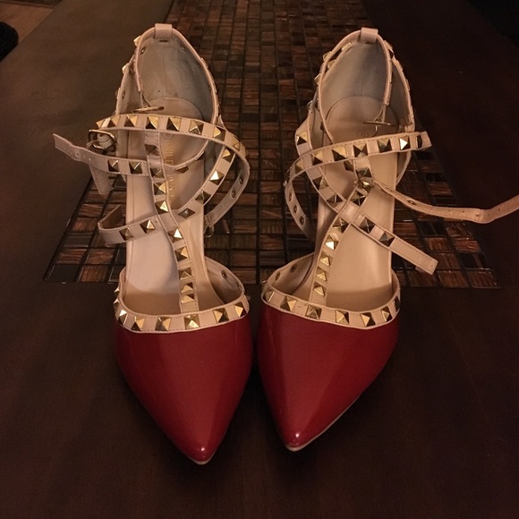 Red studded heels