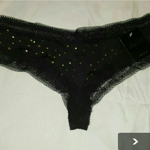 NWT black with gold dots thong
