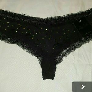 NWT black with gold dots thong