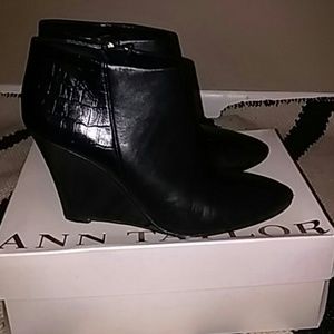 Black leather side zip booties