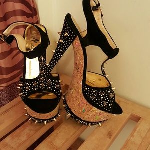 Studded Black and Gold confetti heels