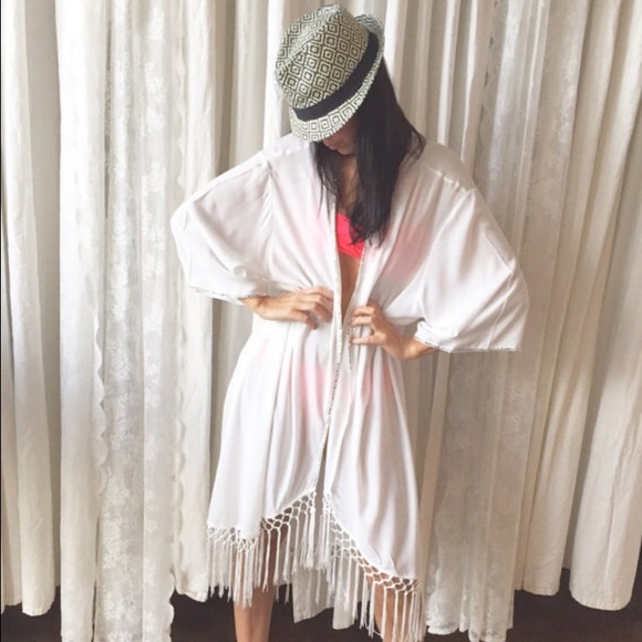 White kimono, beach cover up, resort wear, kimono