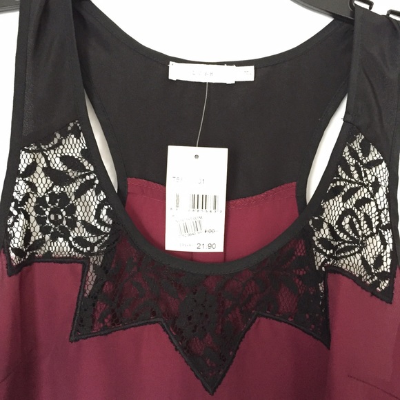 Lace Embellished Wine Racerback Tank - Picture 2 of 4