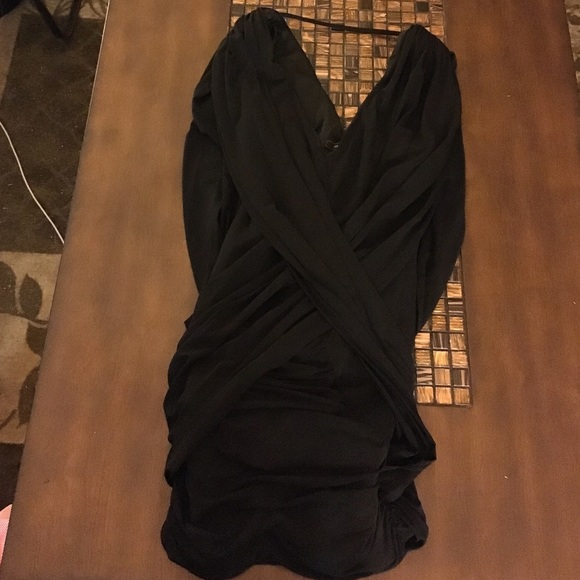 Black cross front mini dress