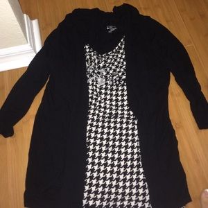 Cardigan with attached houndstooth shirt