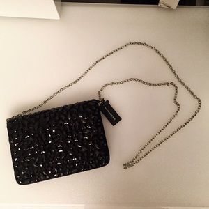 Black Hand Beaded Banana Republic Clutch w/ strap