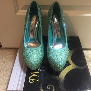 Turquoise Sparkly Prom Heels