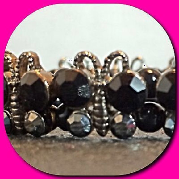 Black & Charcoal Butterfly Stretchy Bracelet - Picture 2 of 4