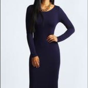 BOOHOO Navy Midi Dress