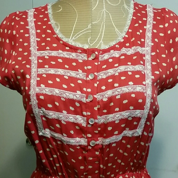 Red & Off White Polka Dot Splotch Mini Dress