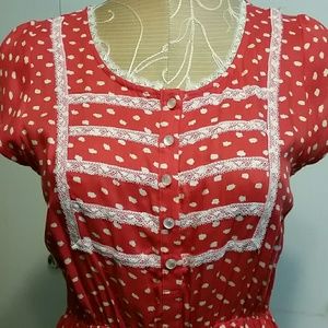 Red & Off White Polka Dot Splotch Mini Dress