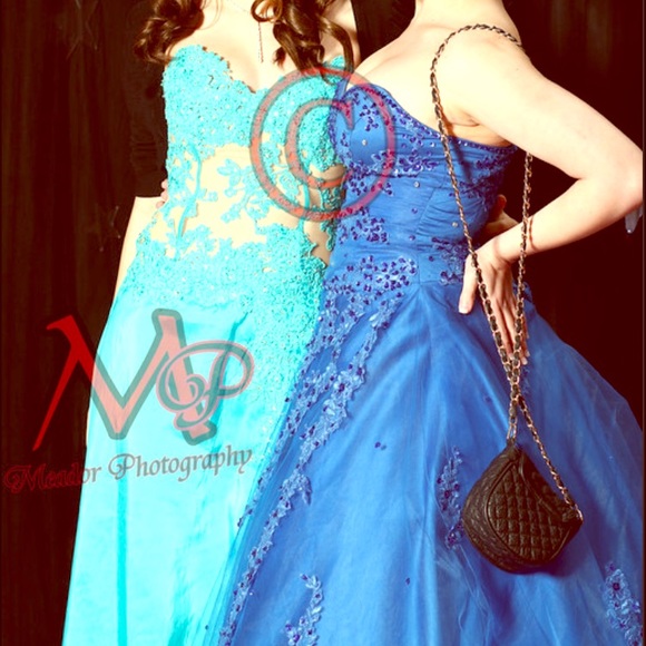 Blue sweetheart corset prom dress