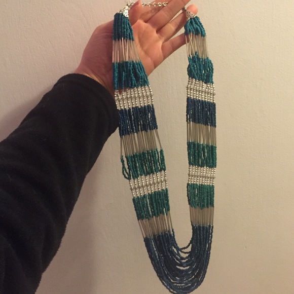 Blue and silver beaded necklace - Picture 2 of 2