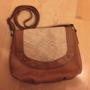 Brown cream lace cross body shoulder bag