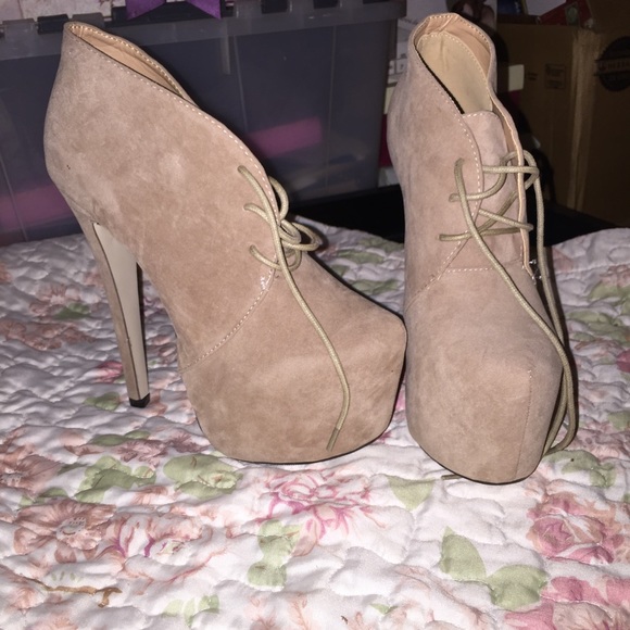 Tan suede bootie heels (not Steve Madden)