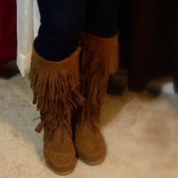 Brown fringe boots