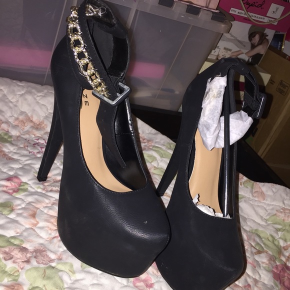 Black with ankle strap high heels