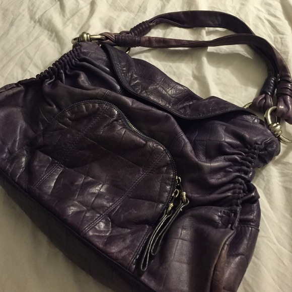 B Makowsky Purple Leather Satchel - Picture 2 of 4