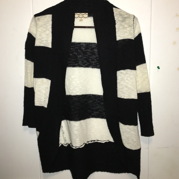 Striped cotton 3/4 sleeve cardigan
