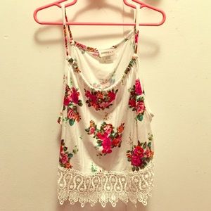 Floral lace trimmed crop top