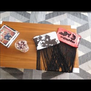Reversible sequin fringe clutch / cross body bag