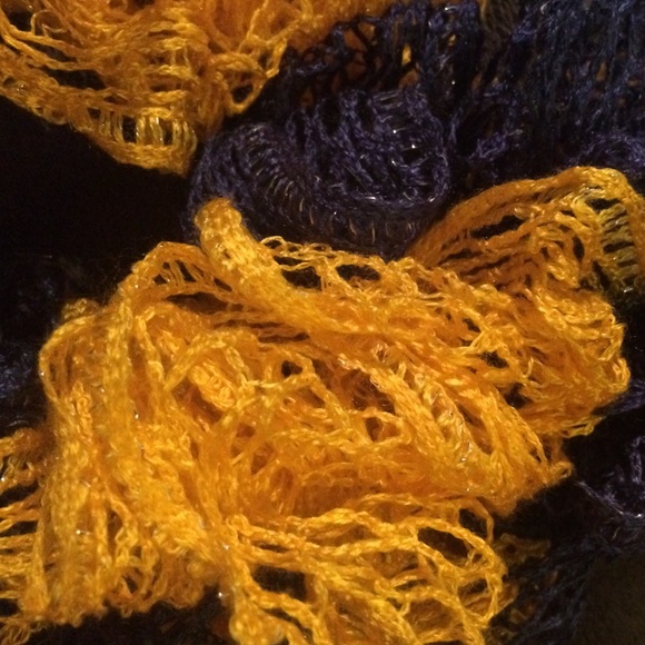 Blue & Yellow Hand-Knit Scarf w/ Embedded Sparkles - Picture 4 of 4