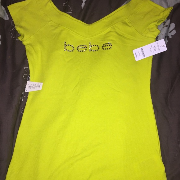 Nwt bebe strechy top size L with swavrosky stones