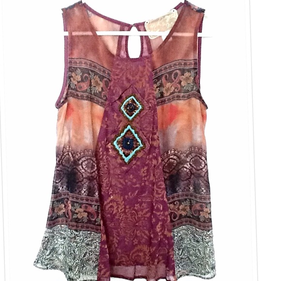 Nick & Mo sheer tunic tank with beading, NWOT - Picture 3 of 4