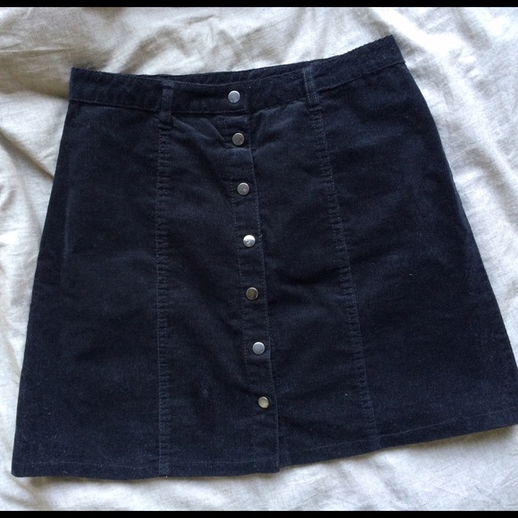 Brandy Melville Black Corduroy Button-Up Skirt
