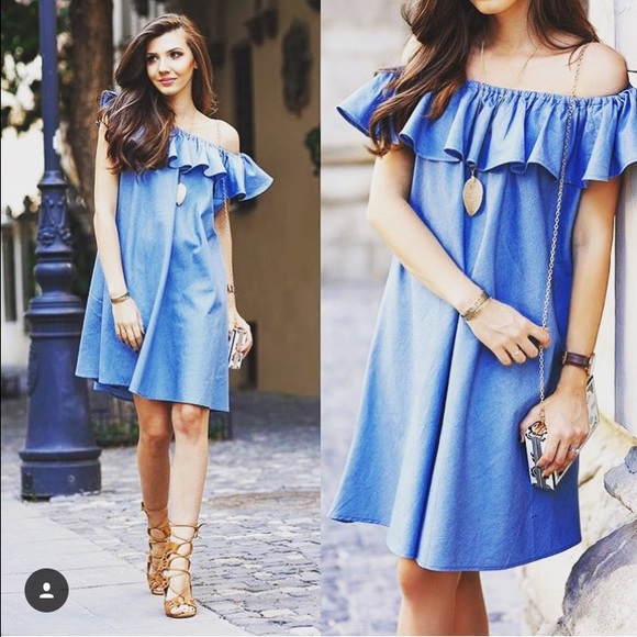 Blue off the shoulder dress💕