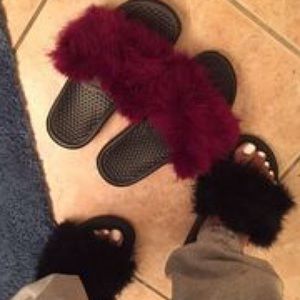 Fuzzy Nike slides