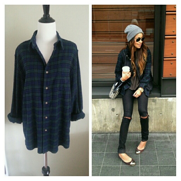 Plaid Flannel Shirt | Navy & Green