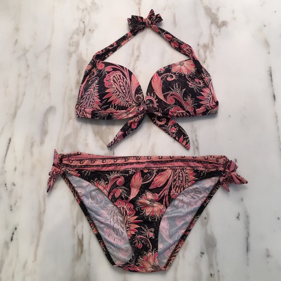 Pink & Black Paisley JETS Bikini