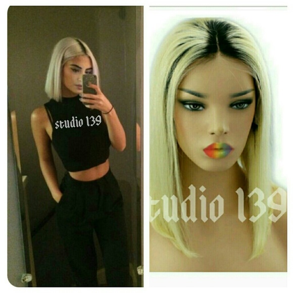 Celebrity inspired blonde ombre Bob lace front wig main image 4